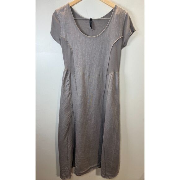 Inzio Midi Dress Gray Short Sleeve Scoop Neck Women’s Size Medium Casual Italian - Picture 1 of 5